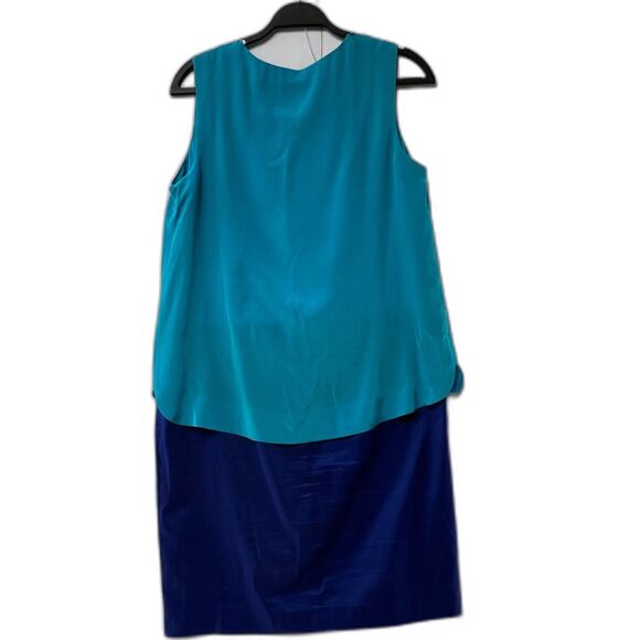 Suzi Chin Maggy Boutique 100% Silk Blue Color Blocked Draped Sleeveless Dress 8 - Picture 4 of 11